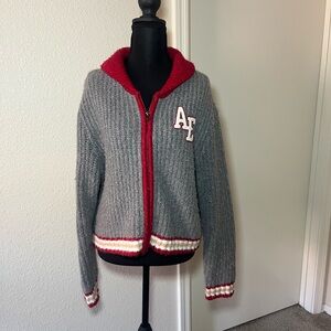 American Eagle Outfitters Gray and Red Varsity Jacket